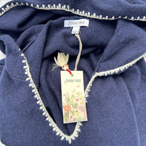 Johnny Was The Whipstitch Hoodie Large Cashmere Wool Lightweight Blue - Picture 3 of 3